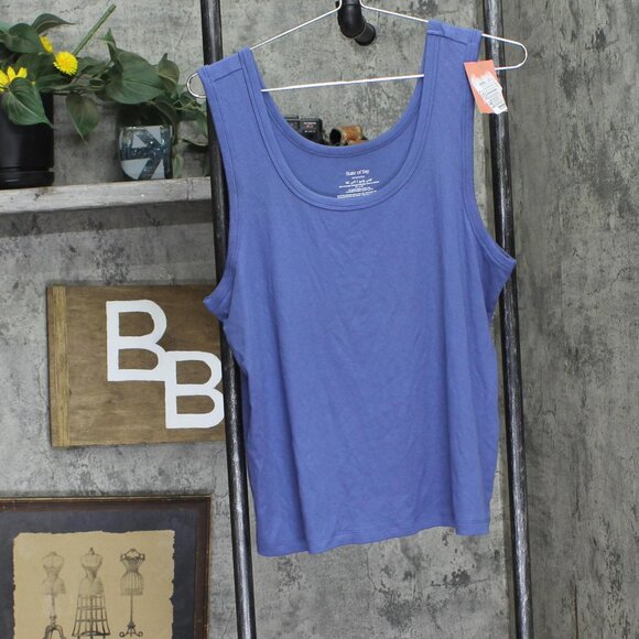 NWT State Of Day Womens Ribbed Sleep Tank Top 100180162WN Nightfall Blue 1X - Picture 2 of 5